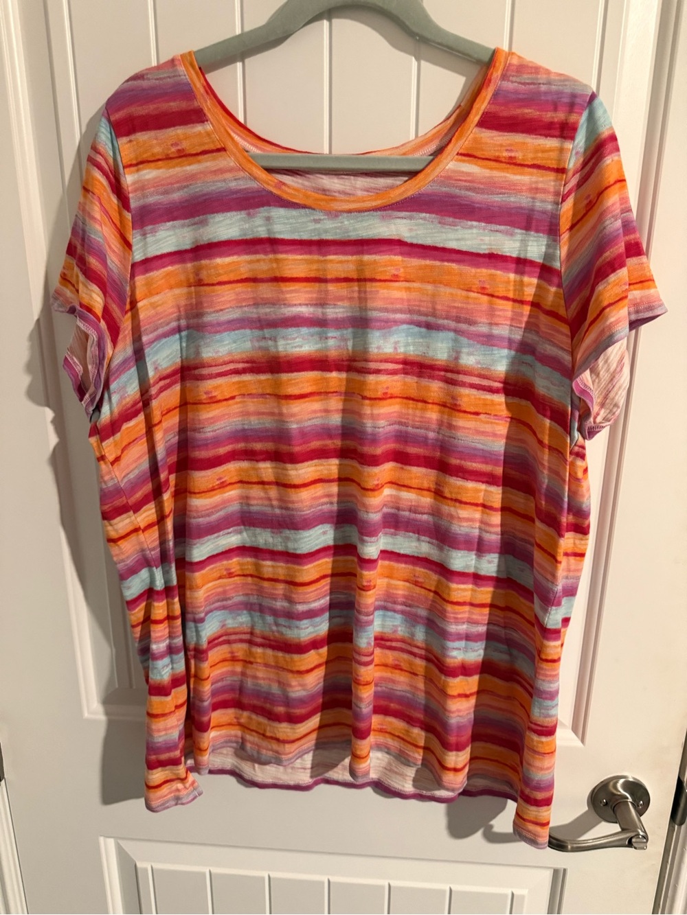 Belle by Kim Gravel Multicolor Stripe Short Sleeve Top — 2X